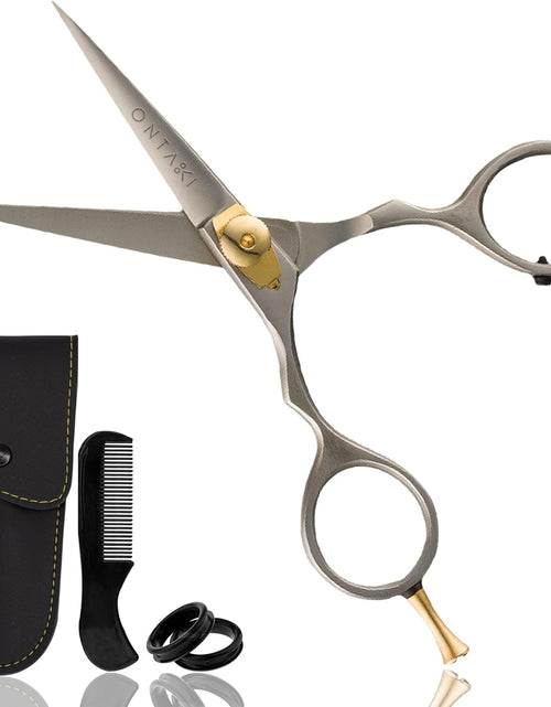 Load image into Gallery viewer, Premium Hand Forged Mustache Scissors 5.5" - Barber Salon Japanese Steel Scissors - Beard Mustache Hair Shears Bangs Haircuts - Beard Scissors for Men Hair Trimming Scissors - Rest Hook Silver
