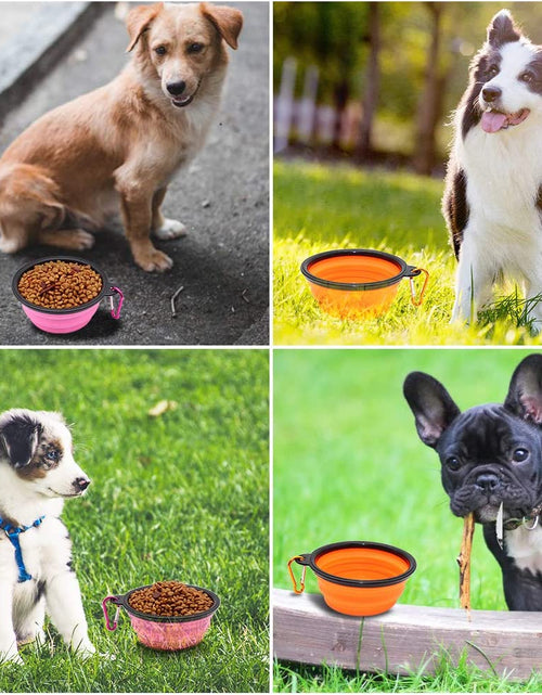 Load image into Gallery viewer, Collapsible Dog Bowls, 2 Pack, Portable Pet Feeding Watering Dish for Traveling with Carabiners (Small, Orange+Pink)
